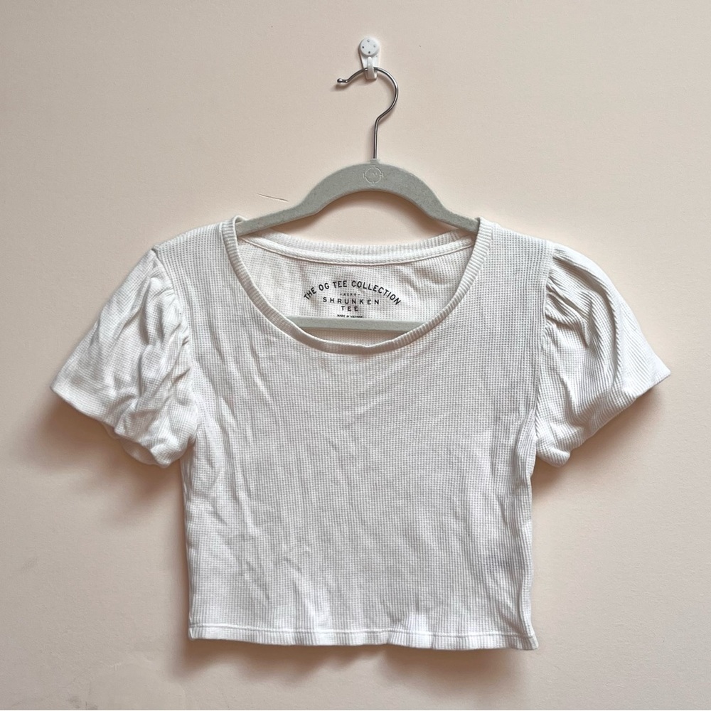 aeropostale white cropped tee with puffy sleeves